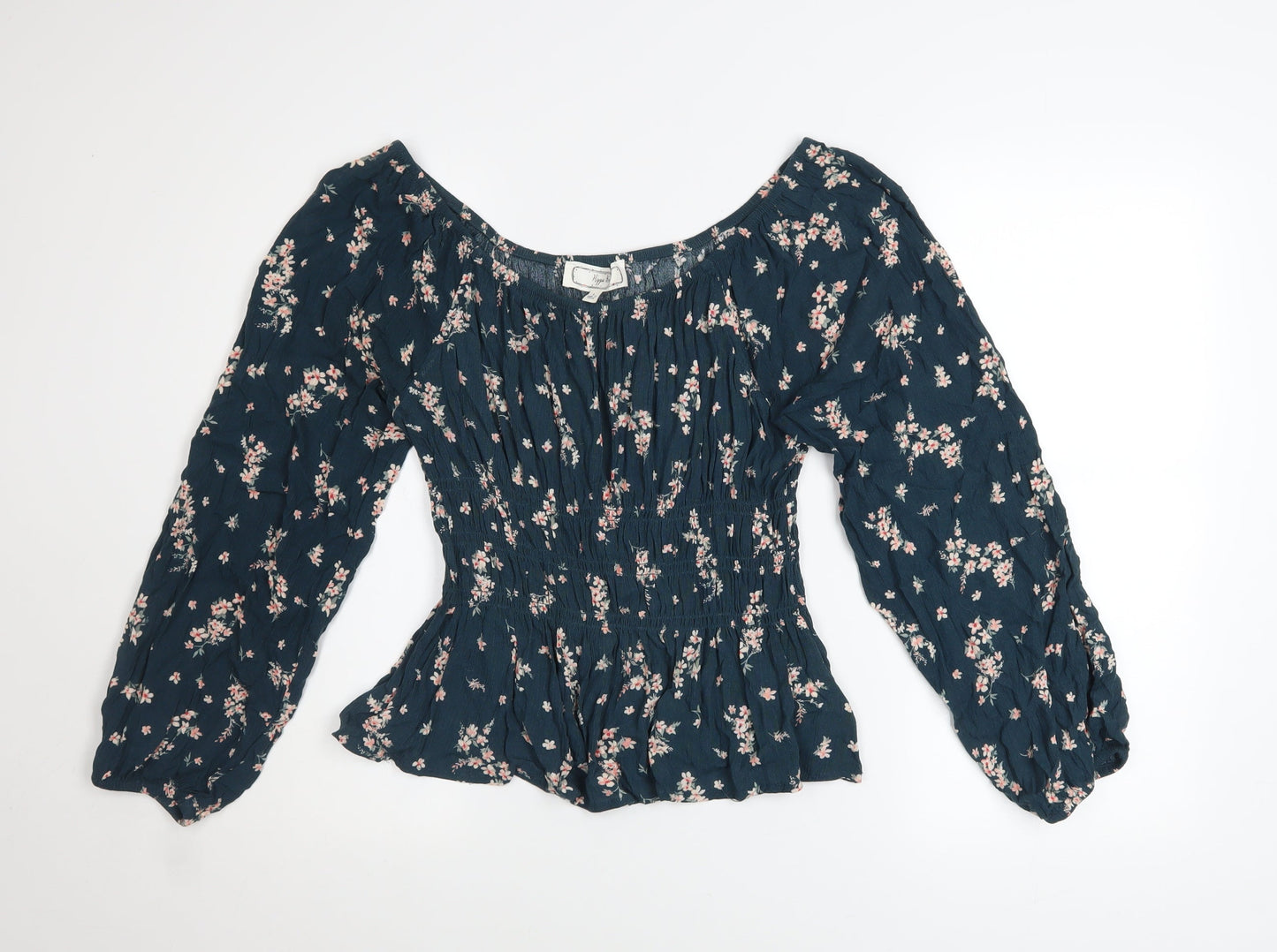 Womens UK Size L Hippie Rose Blue Peasant Blouse