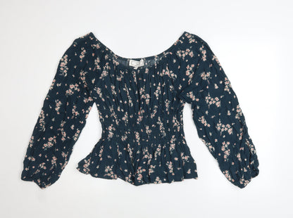 Womens UK Size L Hippie Rose Blue Peasant Blouse