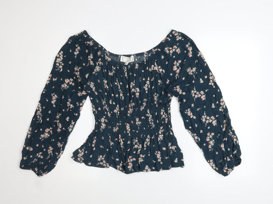 Womens UK Size L Hippie Rose Blue Peasant Blouse