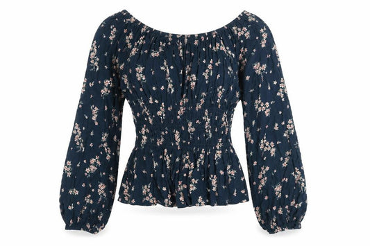 Womens UK Size L Hippie Rose Blue Peasant Blouse