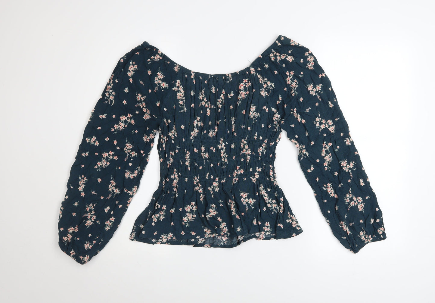 Womens UK Size L Hippie Rose Blue Peasant Blouse