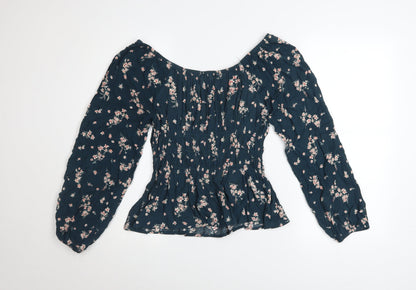 Womens UK Size L Hippie Rose Blue Peasant Blouse