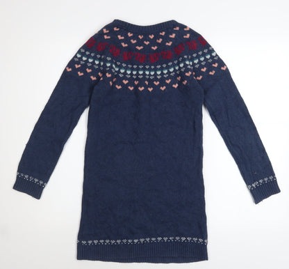 FatFace Girls Blue Fair Isle Knit Sweater Dress 10-11 Years Long Sleeve