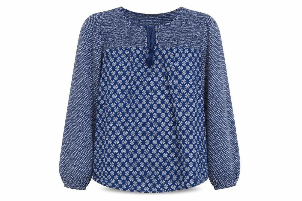 New Look Women’s Blue Geometric Long Sleeve Tunic Blouse Size 14