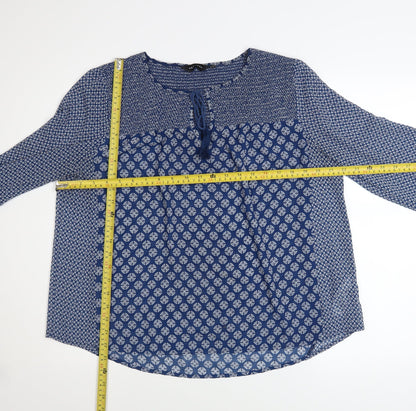 New Look Women’s Blue Geometric Long Sleeve Tunic Blouse Size 14