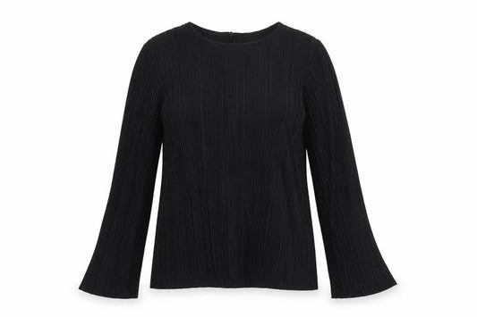 Front view of Gallery Women's Black Pleated Long Sleeve Blouse XS