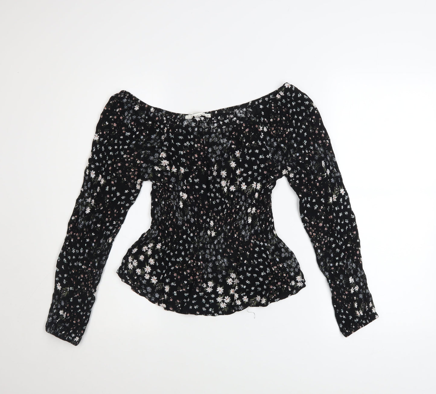 Womens UK Size S Hippie Rose Black Bohemian Blouse