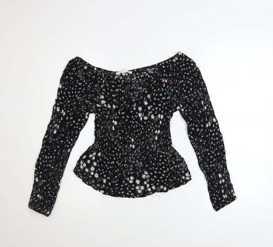 Womens UK Size S Hippie Rose Black Bohemian Blouse