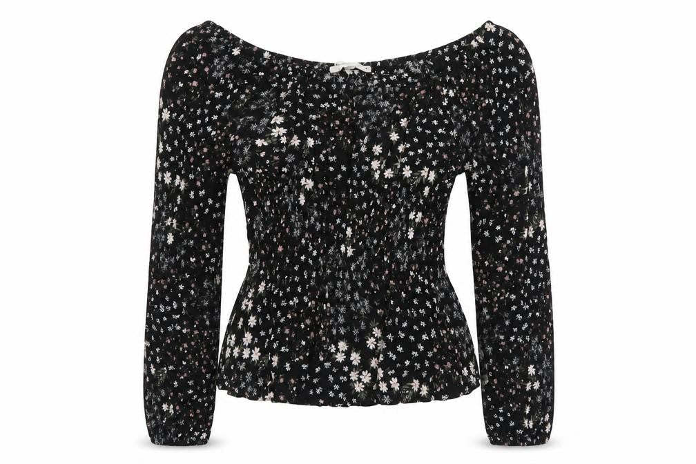 Womens UK Size S Hippie Rose Black Bohemian Blouse