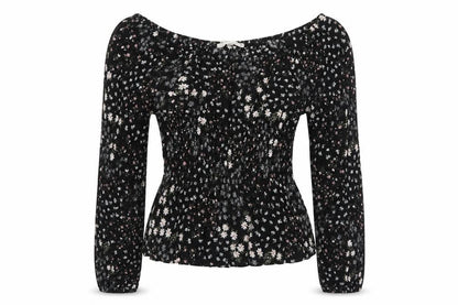 Womens UK Size S Hippie Rose Black Bohemian Blouse