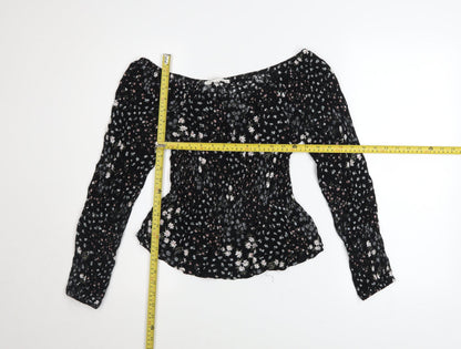 Womens UK Size S Hippie Rose Black Bohemian Blouse