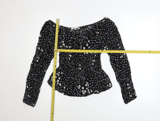 Womens UK Size S Hippie Rose Black Bohemian Blouse