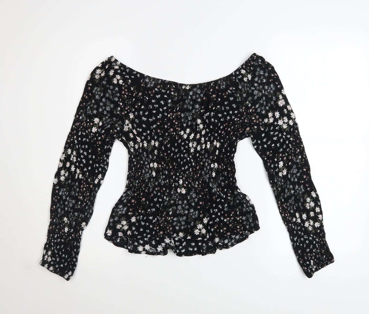Womens UK Size S Hippie Rose Black Bohemian Blouse