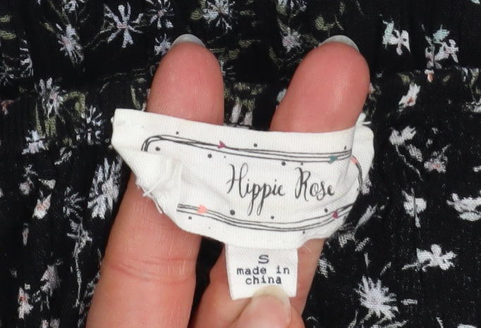 Womens UK Size S Hippie Rose Black Bohemian Blouse