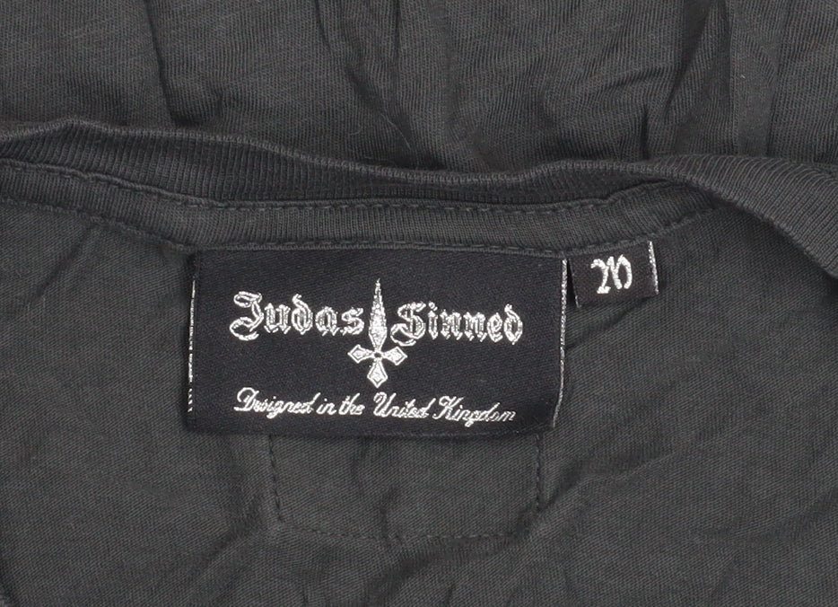 Womens UK Size 10 Judas Sinned Black Basic T-Shirt