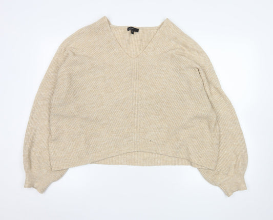 Nobody's Child Women's Beige V-Neck Ribbed Knit Jumper Size L