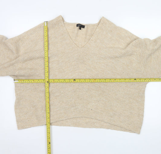 Nobody's Child Women's Beige V-Neck Ribbed Knit Jumper Size L