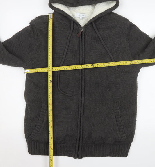 Nigel Hall Men's Black Hooded Knit Jacket Size M Winter Lined Zip