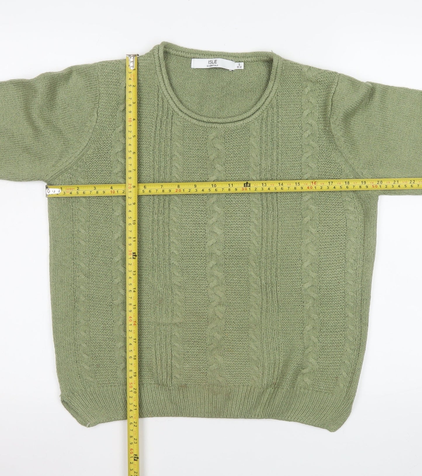 Womens UK Size S Isle Essentials Green Pullover Jumper