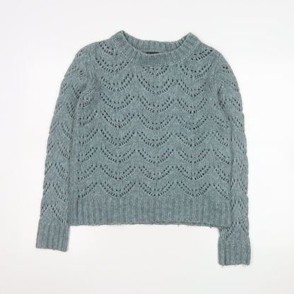 Pieces Women’s Green Open-Knit Crew Neck Pullover Jumper XS