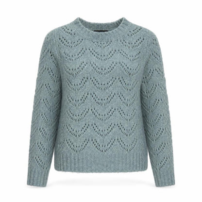 Pieces Women’s Green Open-Knit Crew Neck Pullover Jumper XS