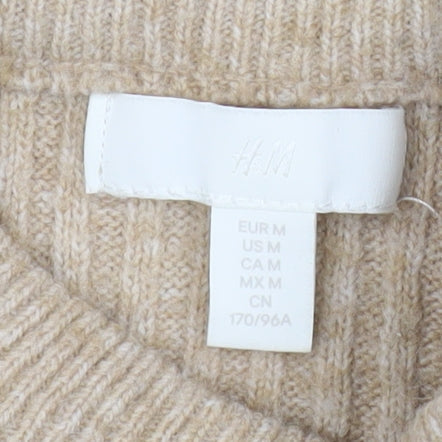 H&M Men Beige Ribbed Mock Neck Pullover Jumper Size M