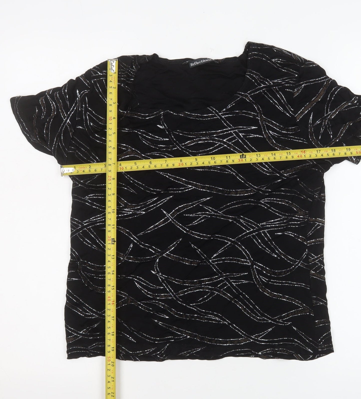 Womens UK Size L Reflections Black Basic T-Shirt