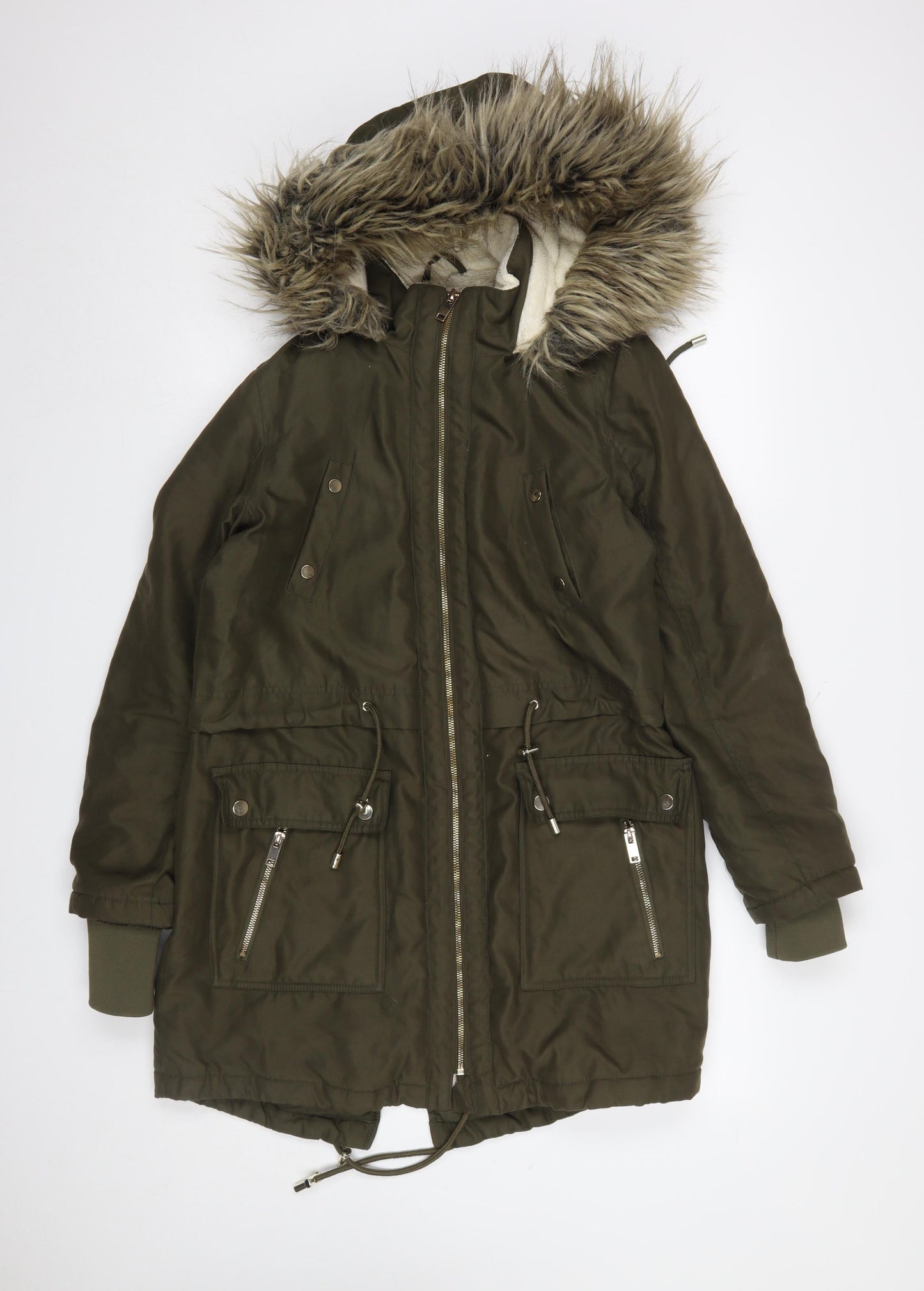 Womens UK Size 10 Peacocks Green Parka Coat