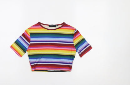Womens UK Size 4 PRETTYLITTLETHING Multicoloured Cropped T-Shirt