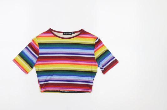 Womens UK Size 4 PRETTYLITTLETHING Multicoloured Cropped T-Shirt