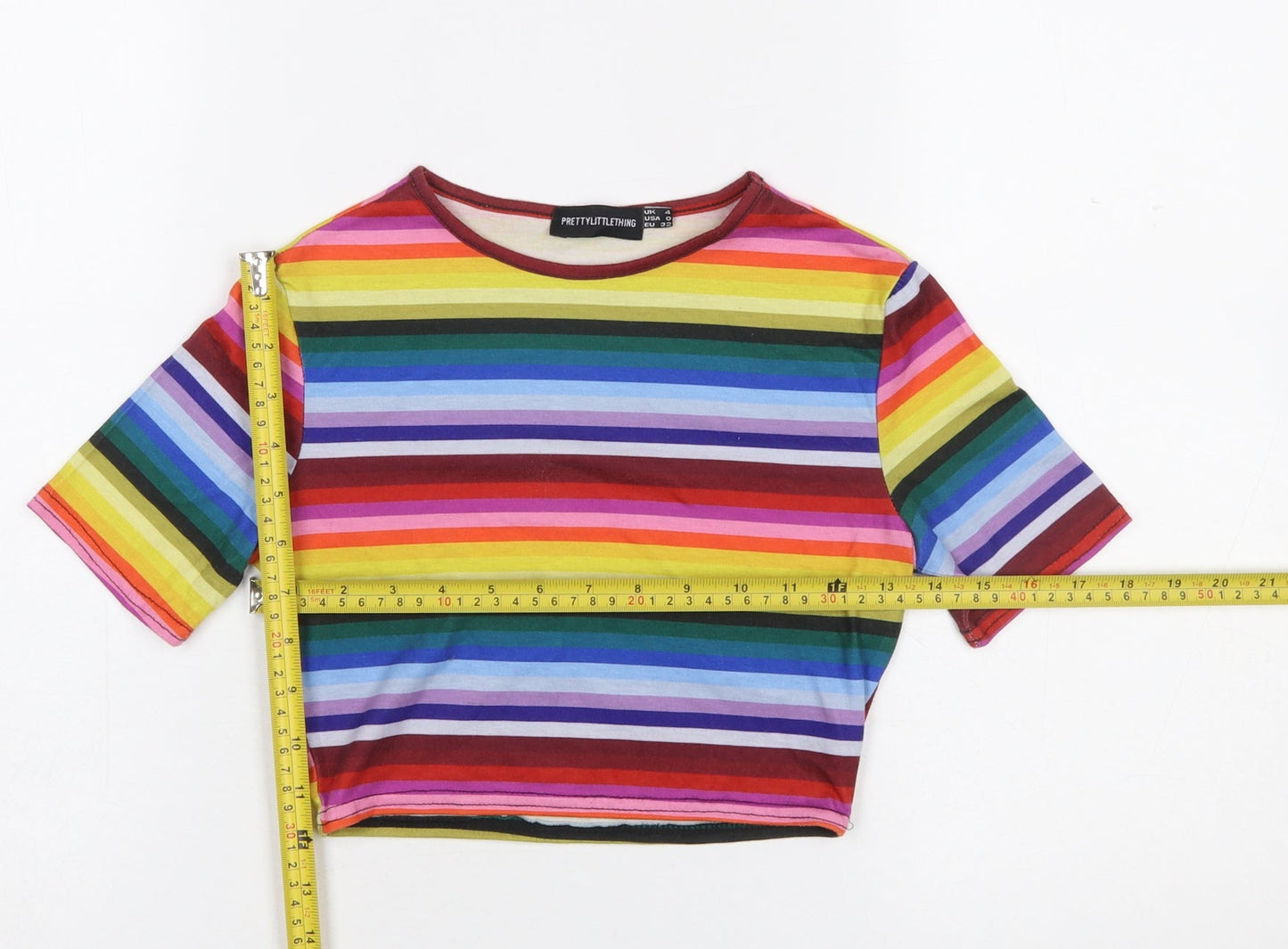 Womens UK Size 4 PRETTYLITTLETHING Multicoloured Cropped T-Shirt