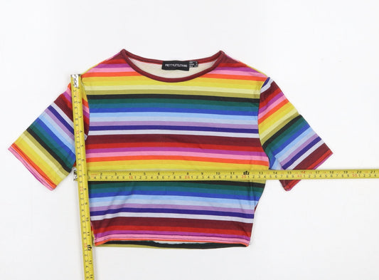 Womens UK Size 4 PRETTYLITTLETHING Multicoloured Cropped T-Shirt