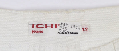 Womens UK Size 32 ICHI Regular Fit Straight White Jeans