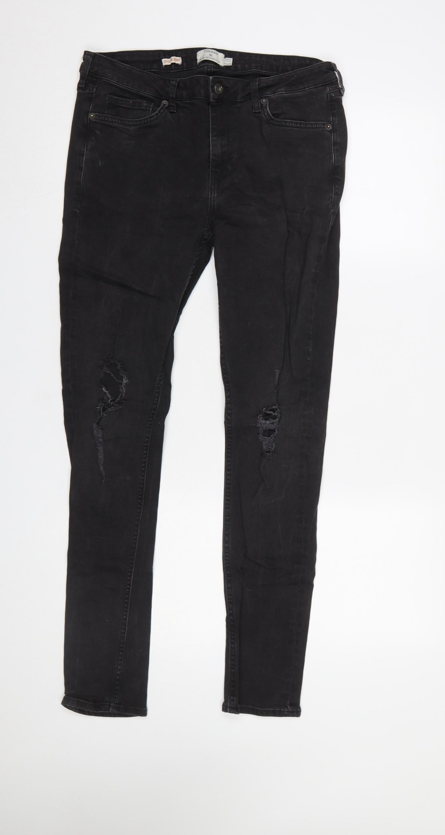 Mens UK Size 32R Topman Slim Fit Skinny Black Jeans