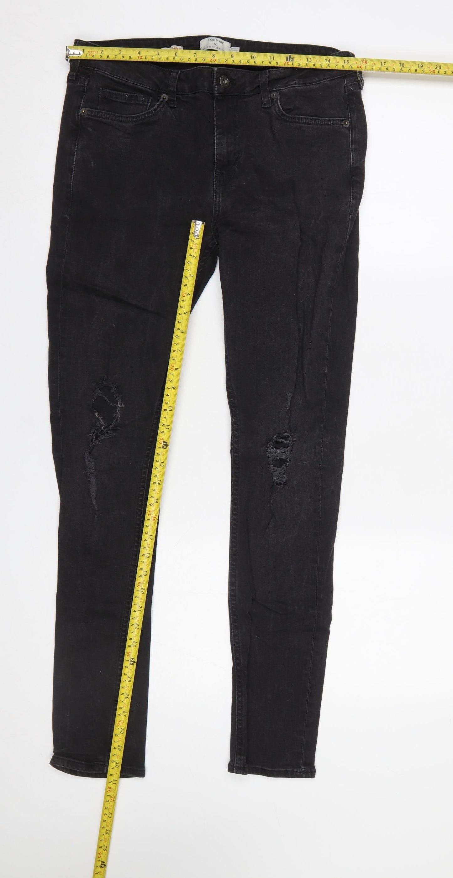 Mens UK Size 32R Topman Slim Fit Skinny Black Jeans