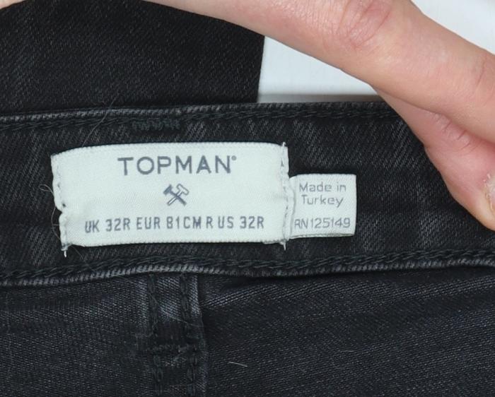 Mens UK Size 32R Topman Slim Fit Skinny Black Jeans