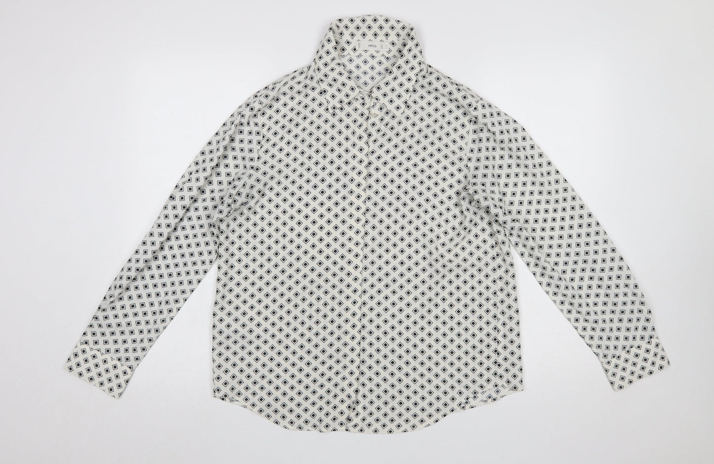MNG Women’s White Geometric Button-Up Long Sleeve Shirt Size 12