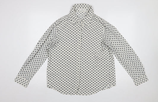 MNG Women’s White Geometric Button-Up Long Sleeve Shirt Size 12