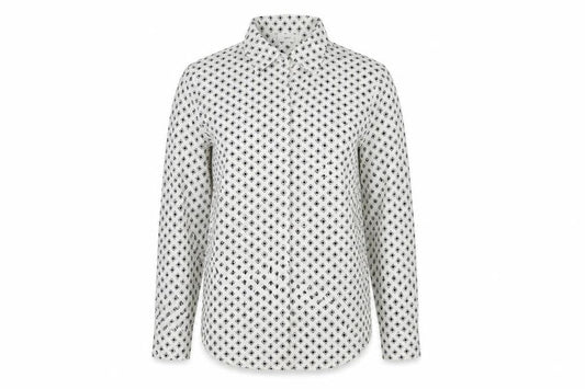 MNG Women’s White Geometric Button-Up Long Sleeve Shirt Size 12