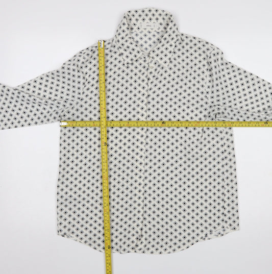 MNG Women’s White Geometric Button-Up Long Sleeve Shirt Size 12