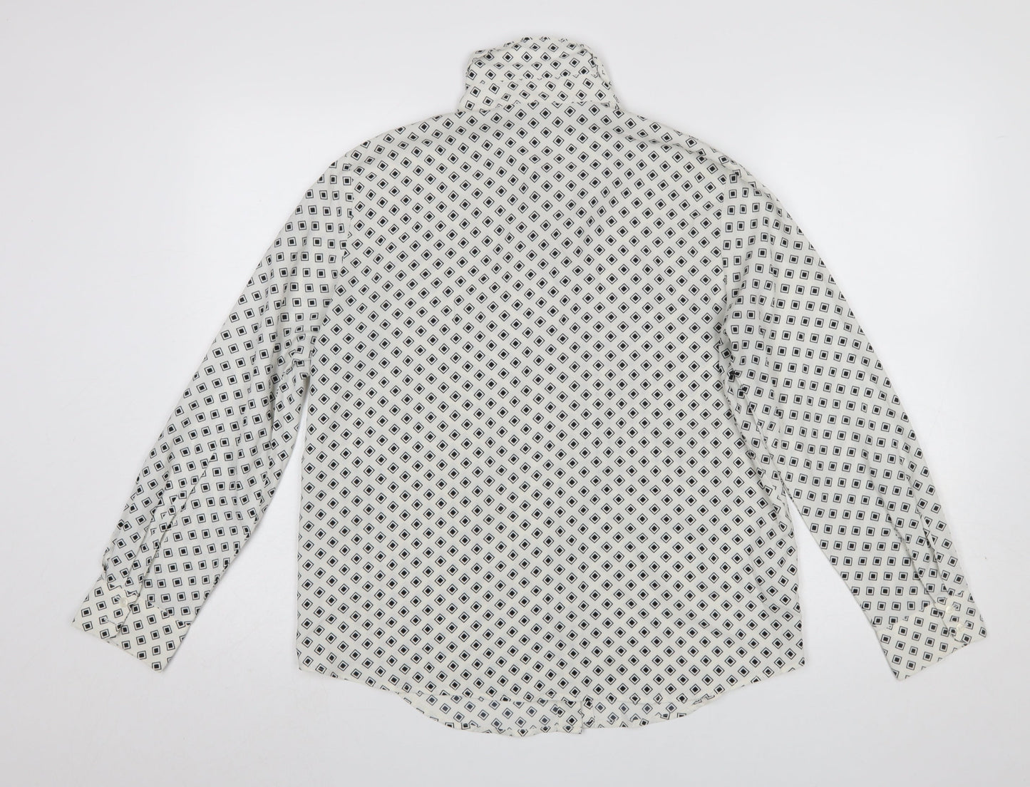 MNG Women’s White Geometric Button-Up Long Sleeve Shirt Size 12