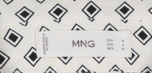 MNG Women’s White Geometric Button-Up Long Sleeve Shirt Size 12