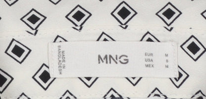 MNG Women’s White Geometric Button-Up Long Sleeve Shirt Size 12