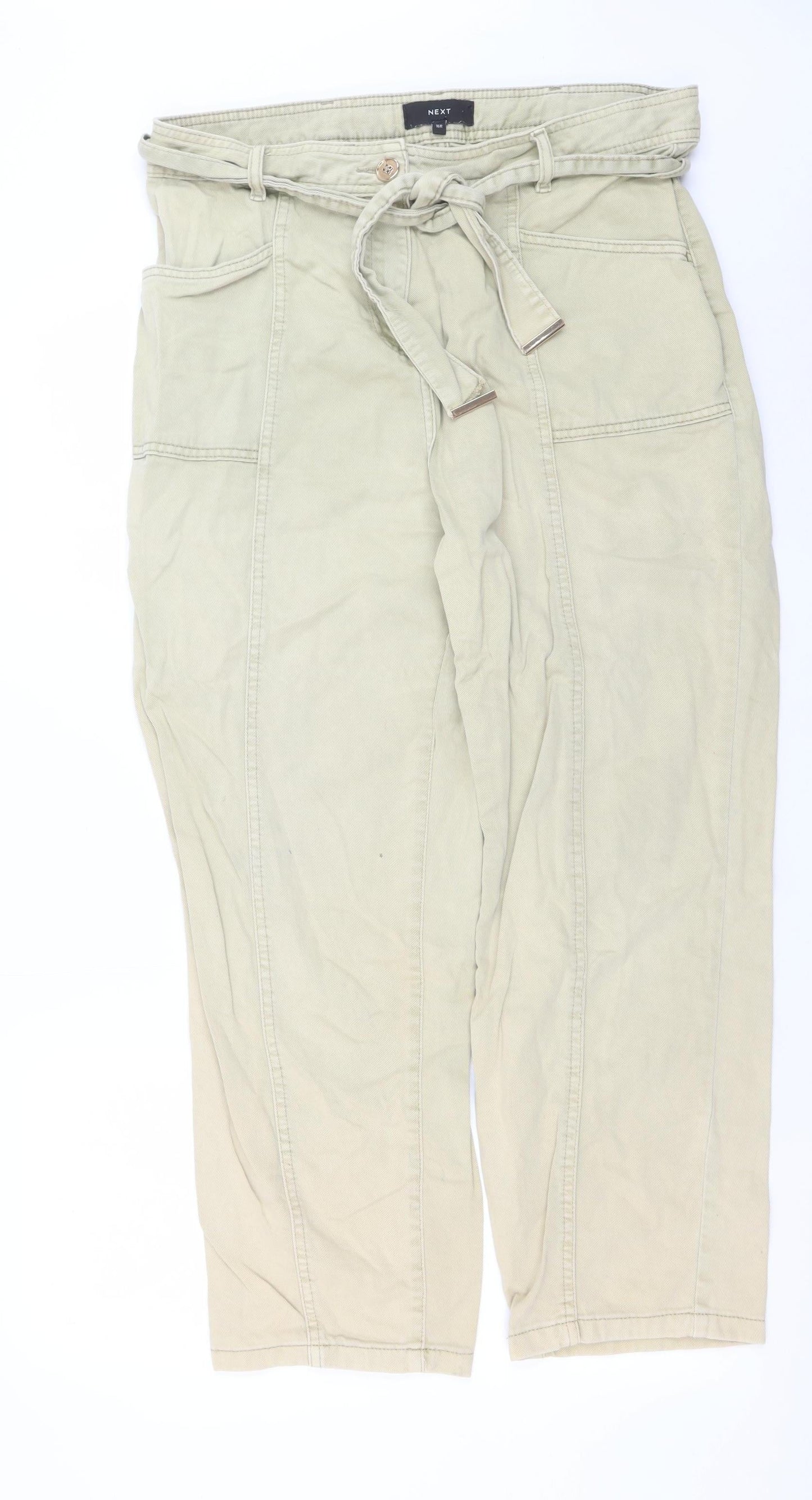 Womens UK Size 16 NEXT Regular Fit Paperbag Beige Trousers