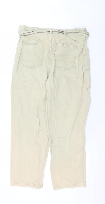 Womens UK Size 16 NEXT Regular Fit Paperbag Beige Trousers