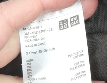Mens UK Size S Uniqlo Grey Full Zip Hoodie