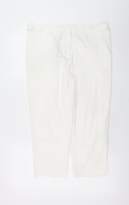 Tu Women White Cotton Stretch Capri Trousers Size 14