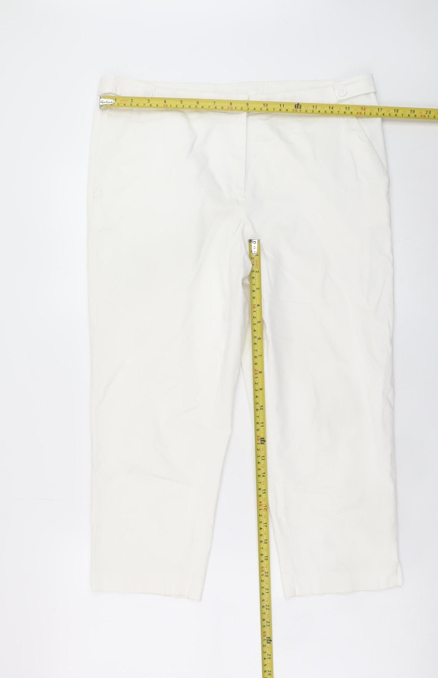 Tu Women White Cotton Stretch Capri Trousers Size 14