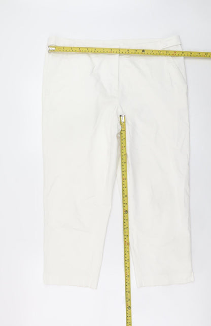 Tu Women White Cotton Stretch Capri Trousers Size 14