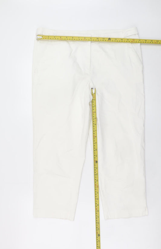Tu Women White Cotton Stretch Capri Trousers Size 14
